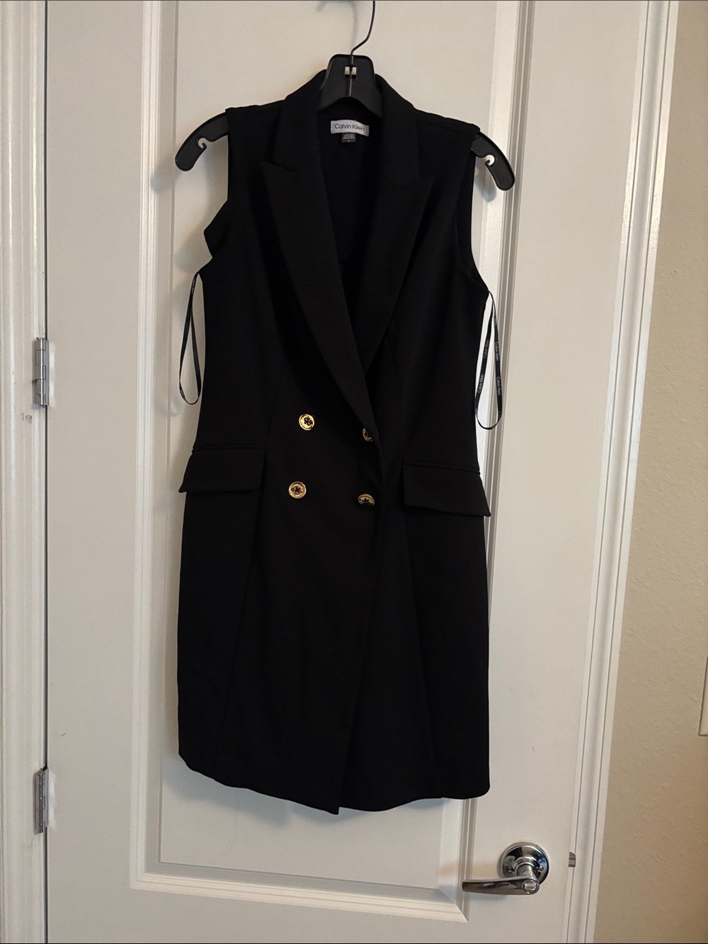 Calvin Klein Black Double-Breasted Sleeveless Blazer Dress